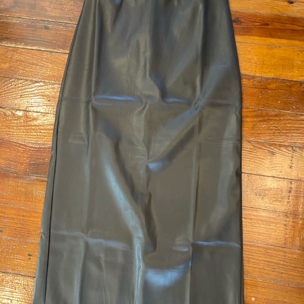 Dark brown faux leather midi Skirt